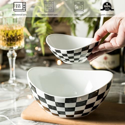 Miamolo Tiered Serving Bowls Chip and Dip Serving Set, Checkered Serving Bowl with Stand, Ceramic Appetizer Serving Dishes Serving Platters and Trays for Parties Entertaining