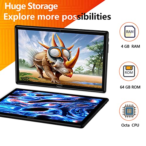 Tablet 2024 Newest, 2 in 1 Tablets 10 inch, Android 13 Tablet 4G Cellular Tablets with Dual Sim Slot 64GB+512GB Expand Storage Octa-Core 13MP Camera, ZONKO WIFI Tablet with Keyboard Mouse Stylus-Black