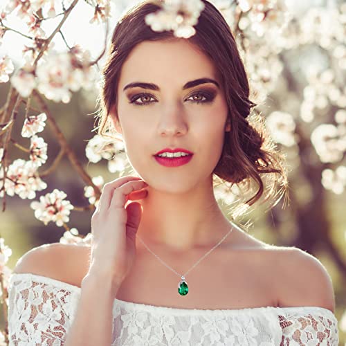 VONSSY Classic Oval Pendant Gemstone Necklace | Crystal Ruby Waterdrop Birthstone Emerald Necklace | 18K Platinum Gold Plated Chain | Jewelry Gift for Mother Wife Girlfriend