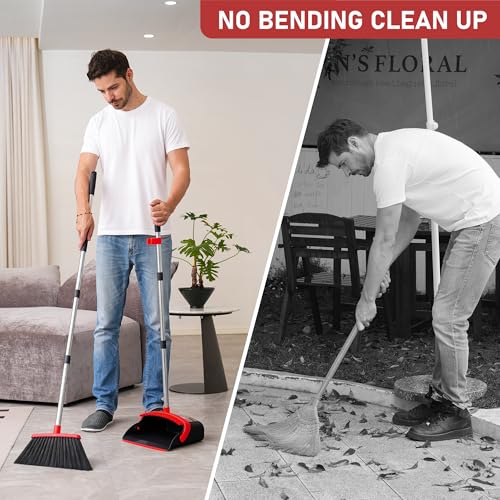 BSKLIN Heavy-Duty Broom and Dustpan Set for Outdoor Broom with Dust pan for Home Commercial Cleaning Supplies Angle Broom with Long Handle Perfect for Courtyard Garage Lobby Mall Market Street