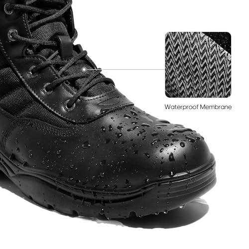 NORTIV 8 Men's Waterproof Tactical Work Boots Leather Outdoor Hiking Military 6 Inches Motorcycle Combat Boots,Size 13,Coyote,CONTRACTOR-NEW