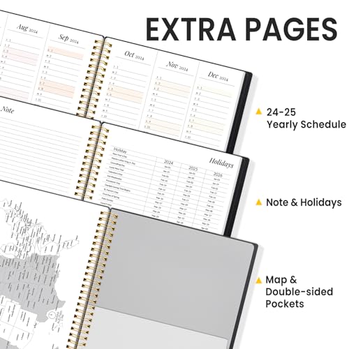 2024-2025 Academic Planner, Annecy Weekly & Monthly Planner from Jul. 2024 – Jun. 2025, 8.5"x11" School Year Daily Planner with Monthly Tab, Waterproof PVC Cover, Spiral Bound, Pocket, Bookmark, Black