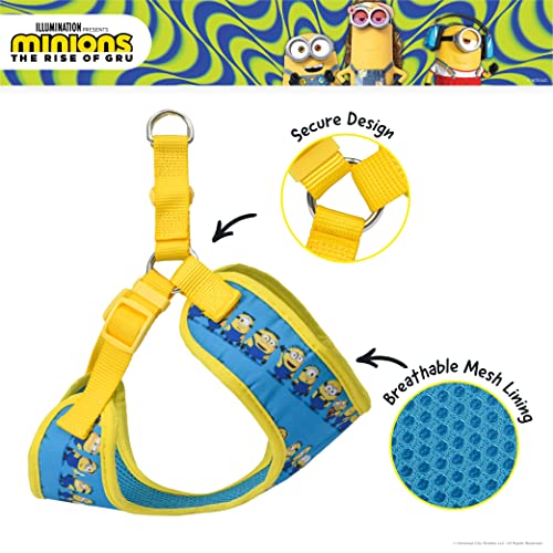 Minions Dog Harness, Small, Blue Minions in a Row | Comfortable Mesh No-Pull Dog Harness| Gifts for Minions Fans and their Pets | Officially Licensed Pet Product from Universal Studios
