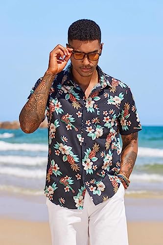 COOFANDY Shirts for Men Short Sleeve Mens Floral Hawaiian Shirt Casual Button Down Tropical Shirt Summer Beach Shirt