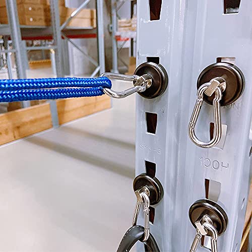 WELLZEER Magnetic Hooks 100lbs Black Magnet Hooks with Swiveling Carabiner for Hanging Refrigerator Strong Large Neodymium Magnet (100LBS-2PACK-BLACK)