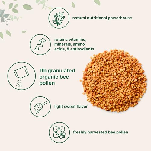 Organic Bee Pollen Granules, 1lb | Pure Fresh Harvest, Natural Superfood, Raw Sweet Flavor | Rich in B Vitamins, Minerals, Protein, & Antioxidants | Keto, Non-GMO
