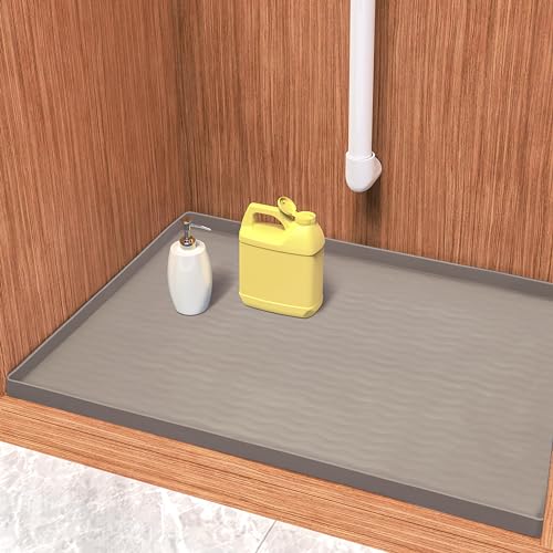 URMONA Under Sink Mat, 31'' x 22'' Under Sink Mats for Kitchen, Waterproof Silicone Under Sink Liner Drip Tray, Sink Cabinet Protector Mats for Kitchen,Pink