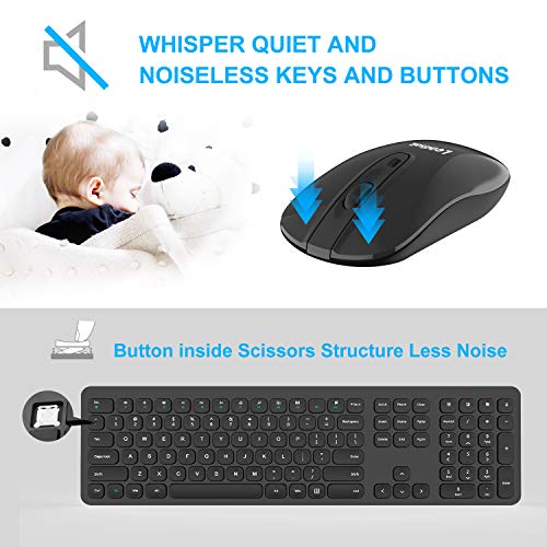 LeadsaiL Wireless Keyboard and Mouse, Wireless Mouse and Keyboard Combo, Cordless USB Computer Keyboard and Mouse Set,Full Size,Ergonomic,Silent,for Windows Laptop, Apple, iMac, Desktop, PC