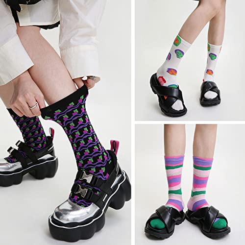 6Pairs Novelty Crew Socks Fun Dress Colorful Cute Funny Novelty Casual Cotton Crew Socks Cute Thin Dress Socks Pop Culture, Fit women Shoe Size: 6-10