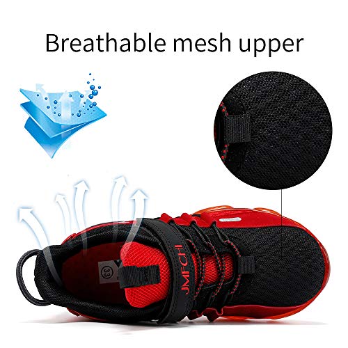JMFCHI Boys Girls Kids' Sneakers Knitted Mesh Sports Shoes Breathable Lightweight Running Shoes for Kids Fashion Athletic Casual Shoes 12 Little Kid Black Red 8169K