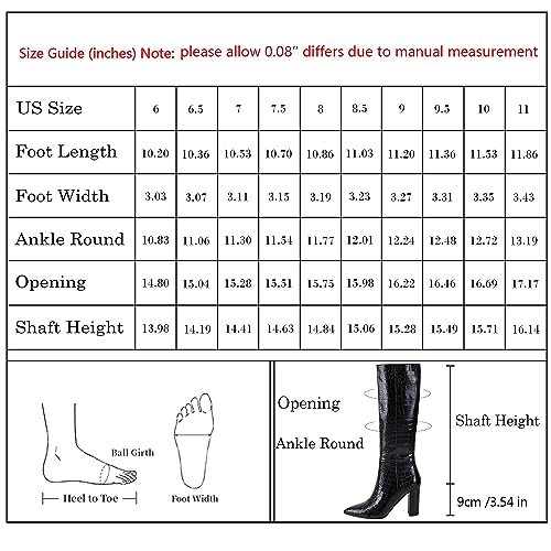 Modatope Knee High Boots Women Chunky Heel Black Boots Riding Boots Faux Crocodile Boots Calf High Boots Pointed Toe Boots Size 6
