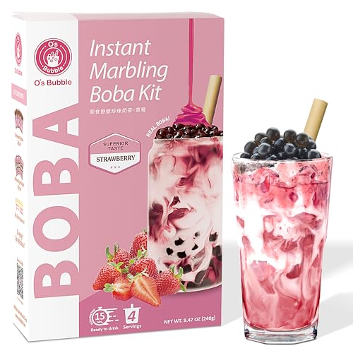 O's Bubble Instant Boba Kit Marbling Boba Kit | boba tea kit | Tapioca pearl | Marbling Syrup | Non-Dairy | Shelf Stable | Vegan | Gluten-Free | Black Tea (Pack of 4)