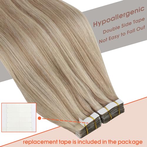 Sunny Hair Blonde Virgin Tape in Hair Extensions 12inch Tape in Hair Extensions Human Hair White Blonde Virgin Hair Tape ins Human Hair Extensions Seamless Virgin Tape in Hair for Women