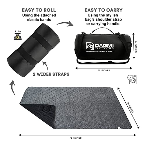 Sherpa Waterproof Outdoor Blanket. Large Sherpa Camping & Stadium Blanket for Cold Weather. Perfect for Picnic, Sports, Concerts, Outdoors, Boat. Windproof, Extra Warm, Machine Washable.