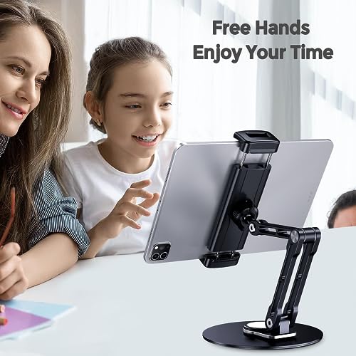 Lucrave Tablet Stand Holder for iPad, Adjustable with 360 Rotating Base for Desk, Aluminum Swivel Tablet Stand Compatible with iPad Air, Mini, 10.2,9.7, Pro 11/13 and More, Black