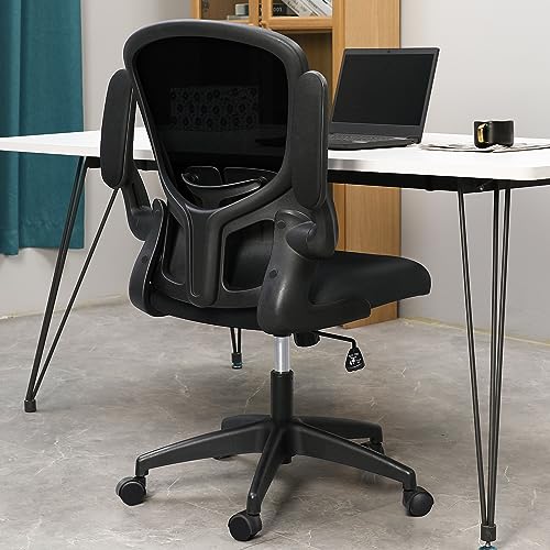 FelixKing Office Desk Chairs, Ergonomic PC Desk Chair with Wheels, Adjustable Lumbar Support and Height, Swivel Computer Chair with Flip-up Armrests, Ergo Mesh Backrest for Working (Black)