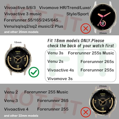 5 Pack Stretchy Nylon Watch Bands Compatible with Garmin Venu 3S/2S/Forerunner 265S,18mm Soft Elastic Fabric Adjustable Sport Strap for Garmin Vivoactive 4S/Forerunner 255S/255S Music Women Men