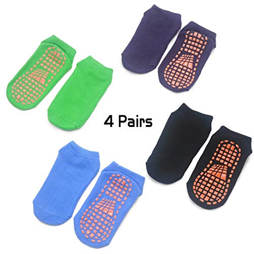 SkiBeaut Kids Trampoline Socks Anti-Skid Non Slip Sticky Grips Socks 4 Pairs for Pilates, Ballet, Barefoot Workout For 6-9 Years Infants Baby Children…