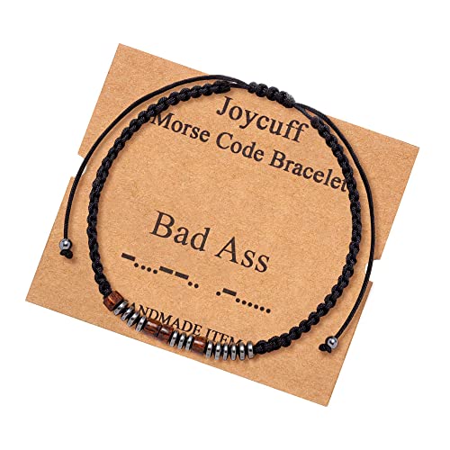 JoycuFF Godmother Inspirational Morse Code Bracelet for Women Secret Message Wood Beads with Cord Jewelry Birthday Christmas Mother's Day Gift for Her Mother Grandmother