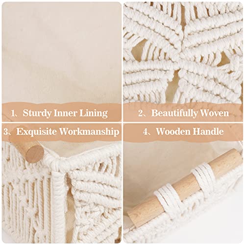 Macrame Storage Basket Boho Decor Bathroom Baskets for Organizing, Toilet Tank Basket for Bathroom Woven Decor Basket with Handle Bedroom Nursery Living room Entryway (Grey)