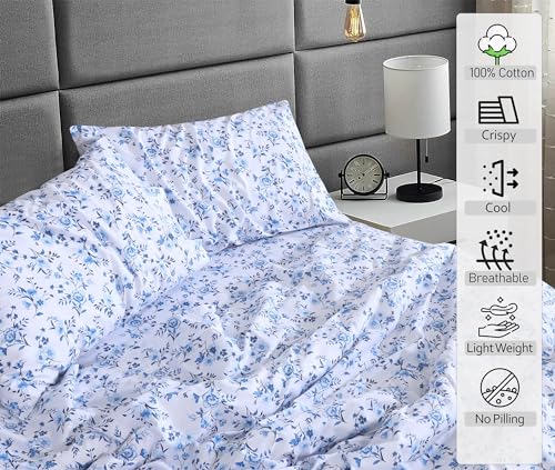 RUVANTI 100% Cotton Sheets - Crispy Cooling Percale Sheets for Queen Size Bed, Breathable & Durable Queen Sheet Set, 16 Inches Deep Pocket Bed Sheets, Prussian, 4 Pieces