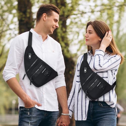 Qidelong Sling Bag Anti-theft Crossbody Chest Shoulder Backpack Women Men, Lightweight Personal Pocket Bag for Hiking Travel (Black)