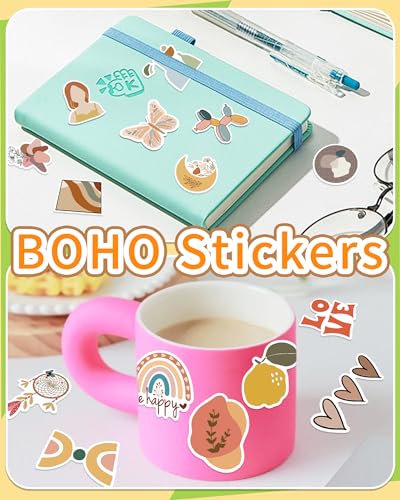 Walenced 100 Pcs Aesthetic Stickers for Adults, Cute Boho Water Bottle Stickers, Vinyl Waterproof Sticker Pack, Vintage Scrapbook Journal Laptop Bulk Stickers for Girls Teens