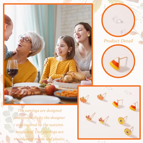 4 Pairs Thanksgiving Earrings for Women Pumpkin Statement Earrings for Women Acrylic Fall Maple Leaf Sunflower Stud Earrings Autumn Triangle Earrings Lightweight Thanksgiving Gift