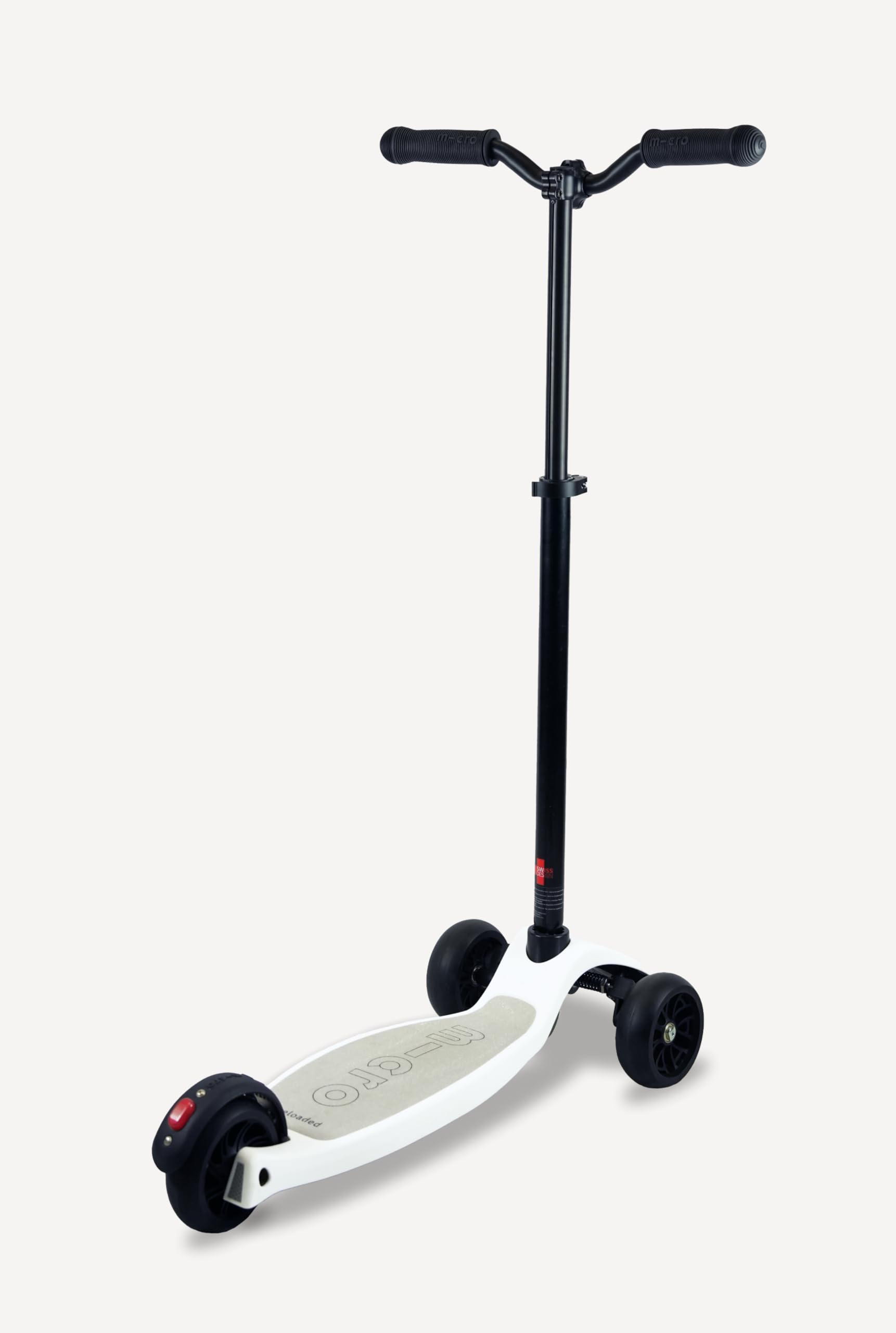 Micro Kickboard Reloaded Three-Wheel Scooter for Big Kids, Teens, & Adults – Lean-to-Steer Carving Ride, Adjustable T-Bar, Wide Wheels, Up to 220 lb, Ages 13+ (White)