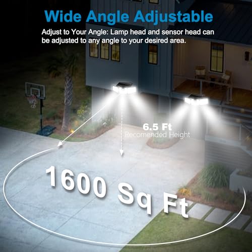 AmeriTop Solar Lights Outdoor, 2 Pack 233 LED High Brightness Cordless Solar Motion Sensor Lights; 3 Adjustable Heads, 270ยฐ Wide Angle Illumination, IP65 Waterproof, Security LED Flood Light(Daylight)