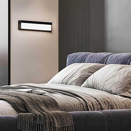 LIGHTINN LED Bathroom Vanity Light Fixture Over Mirror 16.5 inch Modern Rectangle Black Matte Metal Lighting Bar 4000K Daylight Wall Sconce (Black)