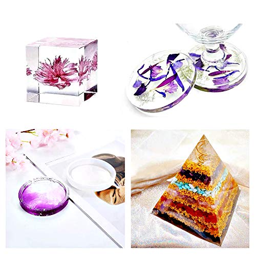 Resin Molds Silicone Kit 20Pcs,Epoxy Resin Molds Including Sphere,Cube,Pyramid,Square,Round, Used for Create Art,DIY,Ash Trays,Coasters,Candles.Bonus Decorative Sequins and The Complete Set Tools