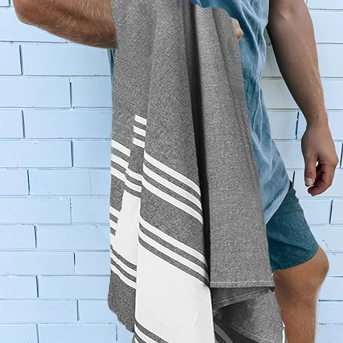 Goroly Home 2 Pack Cotton Beach Towel, Turkish Beach Towel, Gym Towels, Turkish Peshtemal Towels, Pestemal Towels, Thin Camping Bath, Pool Blanket, Fouta Towels 100% Cotton- 36x71 Inch - Charcoal