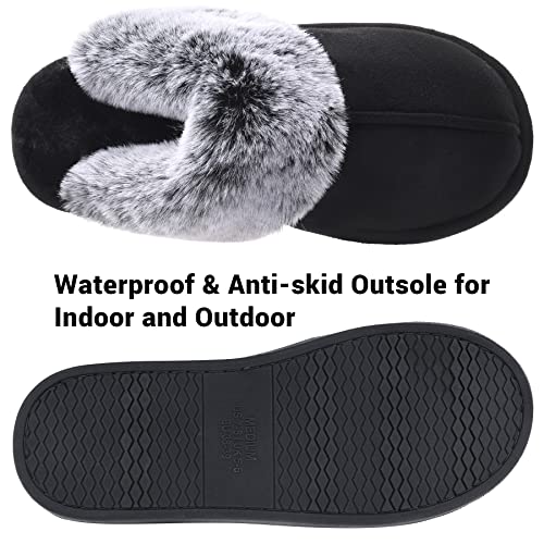 VANSARTO Women's Comfy Faux Fur Scuff Slippers Micro Suede Memory Foam Slip on Fuzzy Slide House Shoes Anti-Skid Sole, Brown, Size 5-6