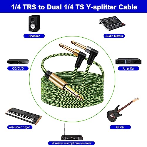 TAISUSAN 1/8 Stereo to Dual 1/4 Mono Cable 3ft, 3.5mm to Dual 1/4 Cable, 1/8 inch TRS Stereo to Dual 1/4 inch TRS Splitter