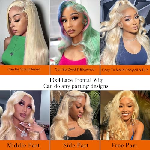 Alielaine 613 13x6 Lace Front Wig Human Hair Transparent Lace Body Wave Blonde Lace Front Wigs Human Hair 613 HD Lace Frontal Wig Blonde Wig (36 Inch, 613 13x6 Body Wave Wigs)