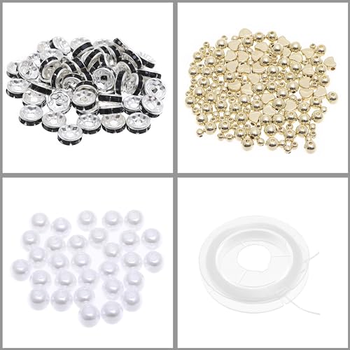 Taouzi 150 Pcs 10mm Rhinestone Beads for Jewelry Making Sparkle Clay Rhinestone Beads Spacer Beads Faux Pearl Beads Elastic String for Bracelets Necklace Earrings Jewelry Making (Black Colorful)