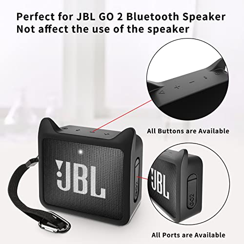 Black Sesame Protective Silicone Cover for JBL GO2 Protable Bluetooth Speaker Cute Cat Ear Shape Shockproof Carrying Case Compatible with JBL GO 2 Speaker - Black