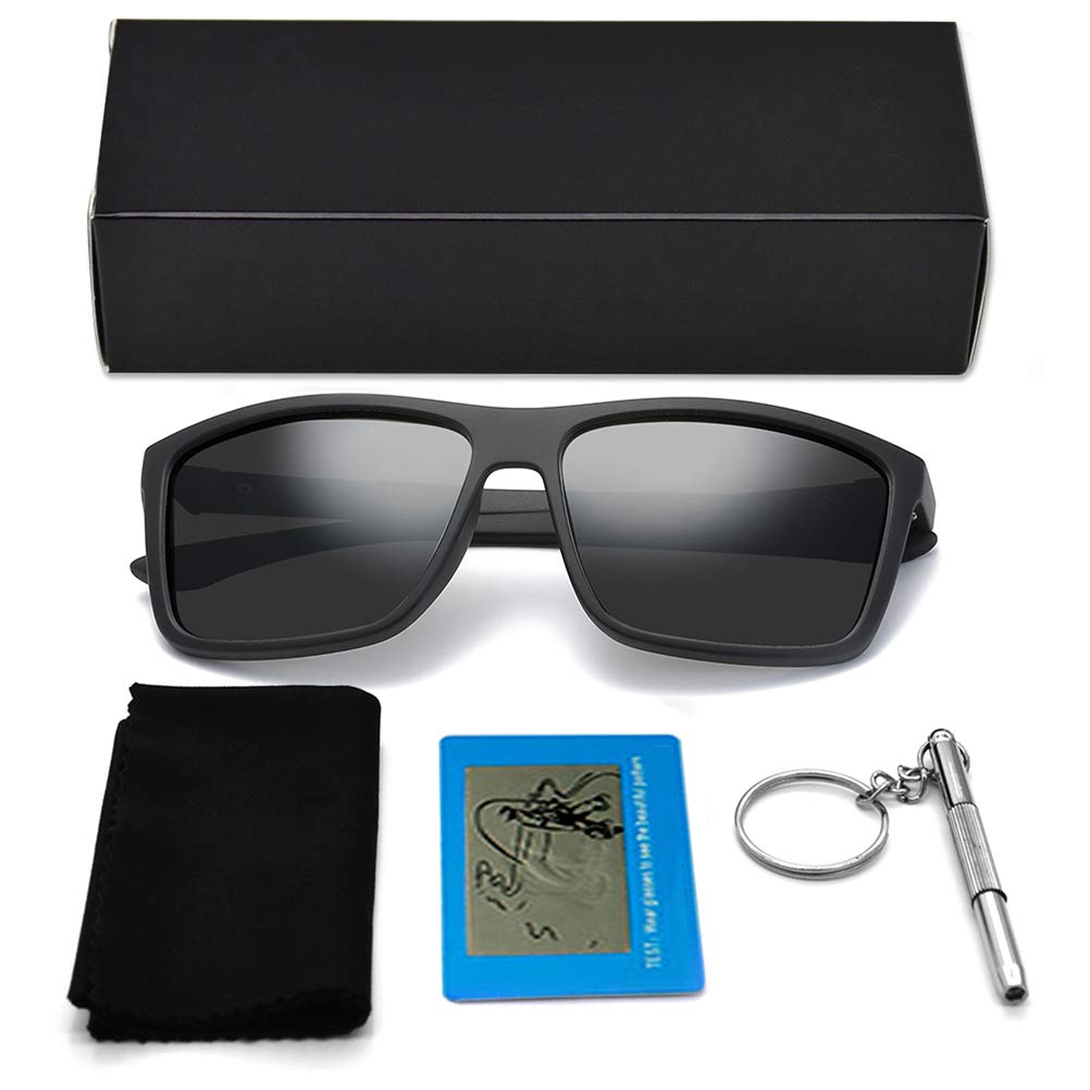 Polarized Sunglasses for Men Driving Mens Sunglasses Rectangular Vintage Sun Glasses for Men/Women Matte Black