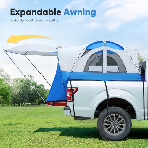Quictent Pickup Truck Tent for Full Size Short Bed (5.5'-5.8'), Waterproof PU2000mm 2-Person Sleeping Capacity Truck Bed Tent with Removable Awning, Rainfly & Storage Bag Included