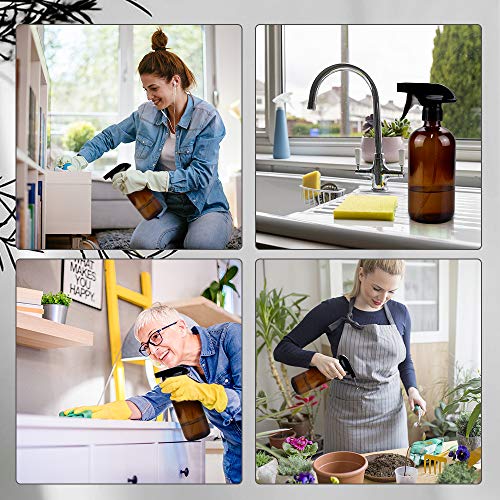 Worldgsb Glass Spray Bottles, 16oz Amber Glass Spray Bottles with Labels & Adjustable Nozzle, Reusable Containers for Cleaning, BBQ, Food, Plants, Alcohol, Essential Oils(1 Pack)