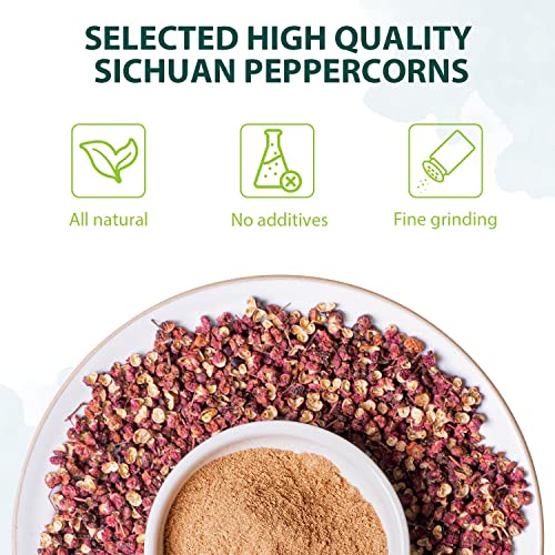 Soeos Sichuan Peppercorn Powder 1oz (28.3g), Non-GMO Verified, Szechuan Peppercorn Powder, Ground Sichuan Green Peppercorns, Green Sichuan Peppercorn Powder, Mapo Tofu Essential Ingredient
