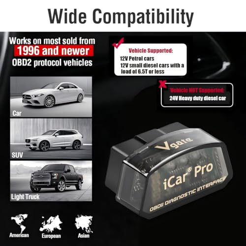 Vgate iCar Pro Bluetooth 4.0 (BLE) OBD2 Fault Code Reader OBDII Code Scanner Car Check Engine Light for iOS/Android