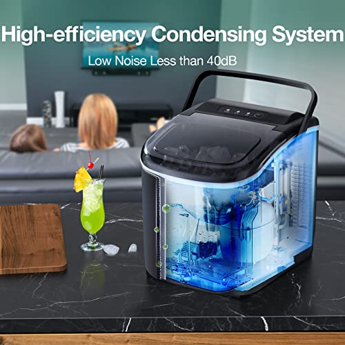 FREE VILLAGE Nugget Ice Maker Countertop, Pebble Ice Maker Machine with Soft Chewable Ice, 34lbs/24H, Self-Cleaning, One-Click Operation, Portable Crushed Ice Maker for Home Kitchen Office Bar Party