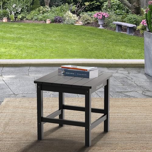 Cecarol Adirondack Side Table, 19.6" Square Oversized Outdoor Side Table, Fade-Resistant and Weather Resistant End Table, Poly Resin Plastic Table for Porch, Patio, Seaside, Black-OST01