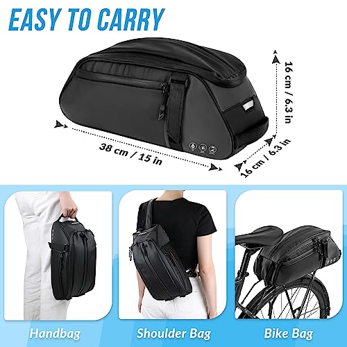 WOTOW Reflective Rear Rack Bag, Water Resistant Bike Saddle Panniers for Bicycles, 8L Trunk Cycling Back Seat Cargo Carrier Storage Pouch With Shoulder Strap for Travel Commute