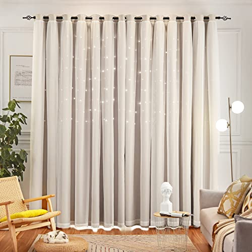 Loyala Star Curtains - Blackout & Rainbow Kids Bedroom Curtains, 63 Inch Long, 2 Panels, Beige, Blue & Pink
