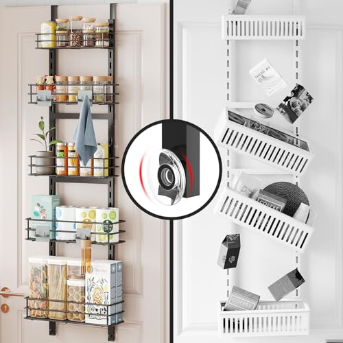 ODesign Height-Adjustable Baskets 5-Tier Over the Door Pantry Organizer,Narrow Pantry Door Organizers and Storage-Spice Rack Wall Mount-Door Organizer Metal Hanging,Home & Kitchen Essentials-Black
