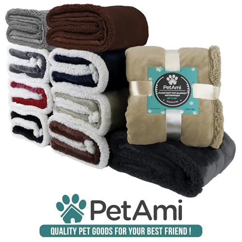 PetAmi Dog Blanket for Medium Large Dogs, Pet Bed Blanket Cat Puppy Kitten, Fleece Furniture Couch Cover Protector Sofa Car, Soft Sherpa Dog Throw Plush Reversible Washable, 40x60 Plaid Taupe