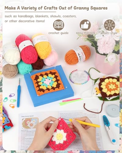 Katech Crochet Kit for Beginners, Granny Square Crochet Starter Kit for Adults Includes Crochet Blocking Mat Crochet Book, Beginner Crochet Kit for Kids Learn to Crochet Granny Squares Blanket Bags